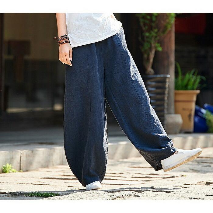 ワイドパンツ 綿 コクーンパンツ レディース 涼しい パンツ サルエル