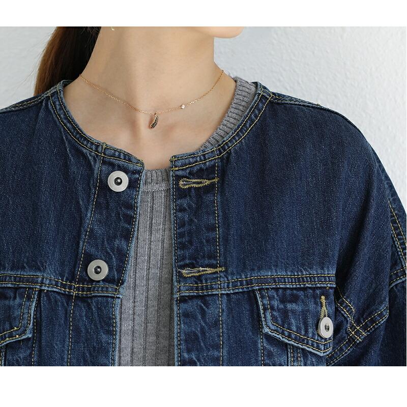ノーカラー デニムジャケット アウター ビッグサイズ ゆったり 秋 冬