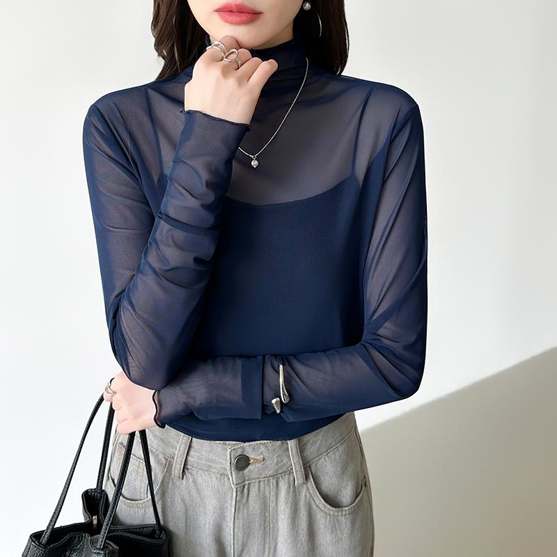 レイヤードにも使いやすい シアートップス ハイネック シアー インナー