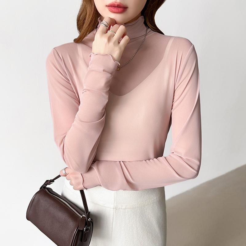 レイヤードにも使いやすい シアートップス ハイネック シアー インナー