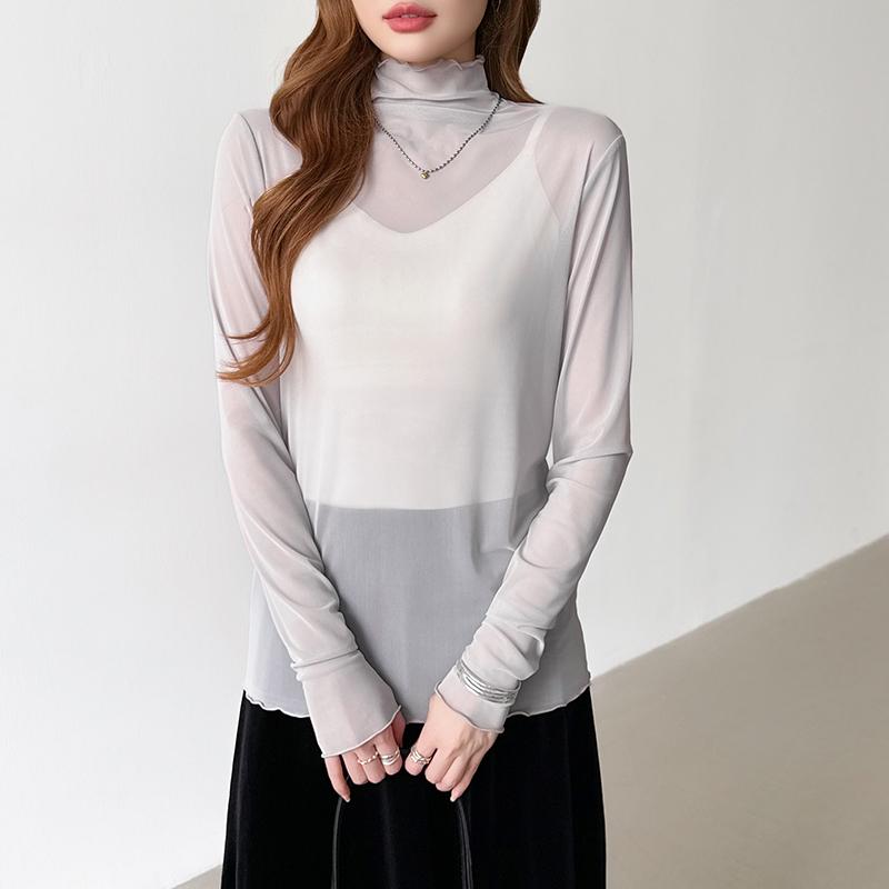 レイヤードにも使いやすい シアートップス ハイネック シアー インナー