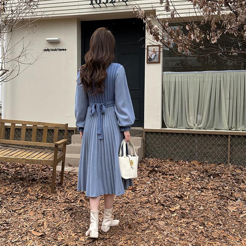 Retro（VIADOAN） プリーツワンピース ニット ニットワンピース