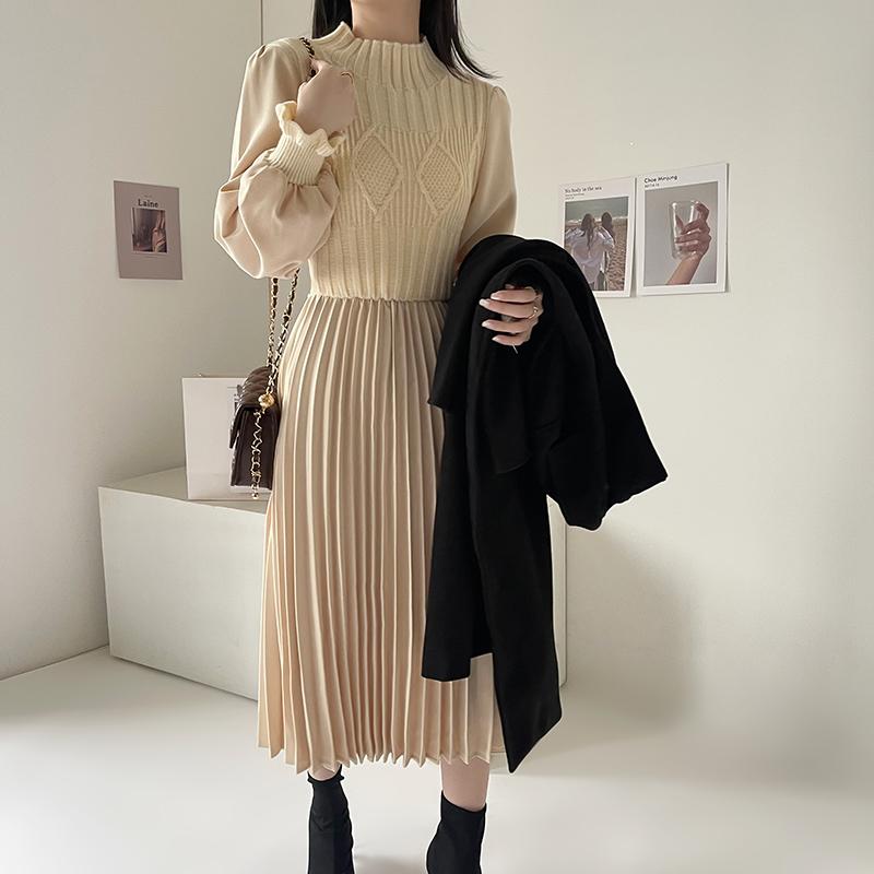 美品✨ドゥロワー 14Gコットンニット　ドッキング　プリーツワンピース Drawer（ドゥロワー14Gコットンニットxプリーツワンピース