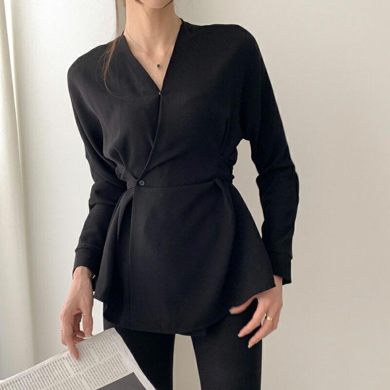 チュニック カシュクール 巻き トップス シャツ ブラウス 長袖 バック