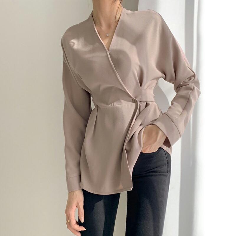 チュニック カシュクール 巻き トップス シャツ ブラウス 長袖 バック