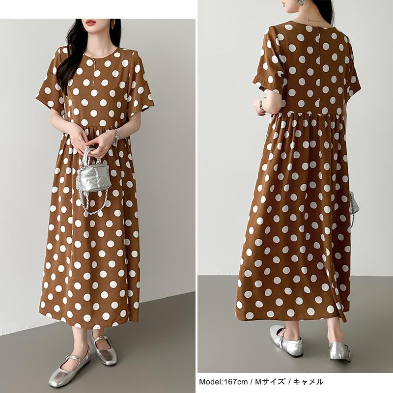 ワンピース ドットワンピース ロング ドット柄 半袖 水玉 ドット