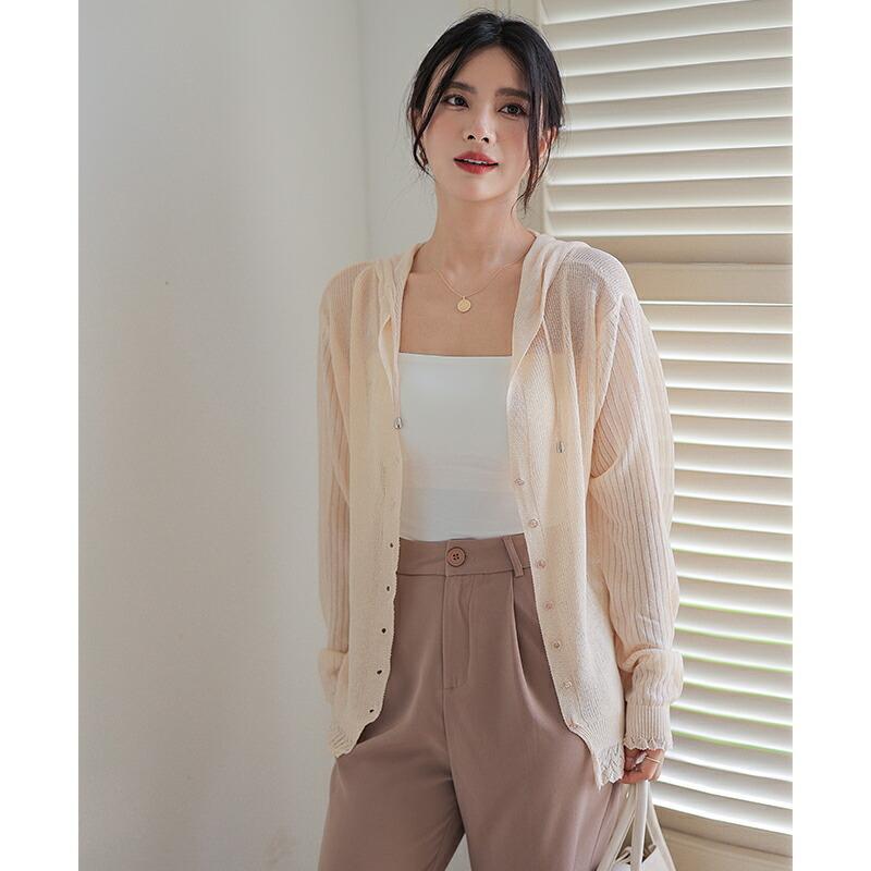 シースルーカーディガン カーデ 夏 薄手 紫外線防止対策 フード付き