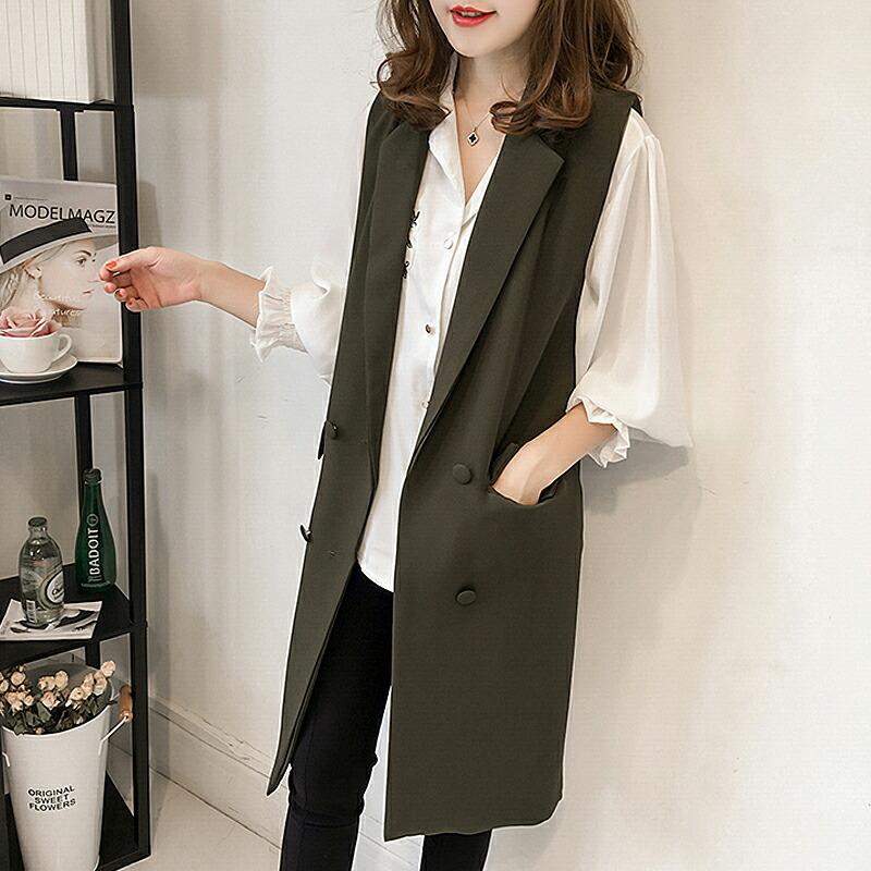 gilet（ジレ） レディース ベスト ロング ロング丈 重ね着