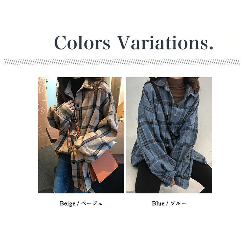 シャツ ネルシャツ チェック柄 アウター レディース 厚手 ロング 韓国