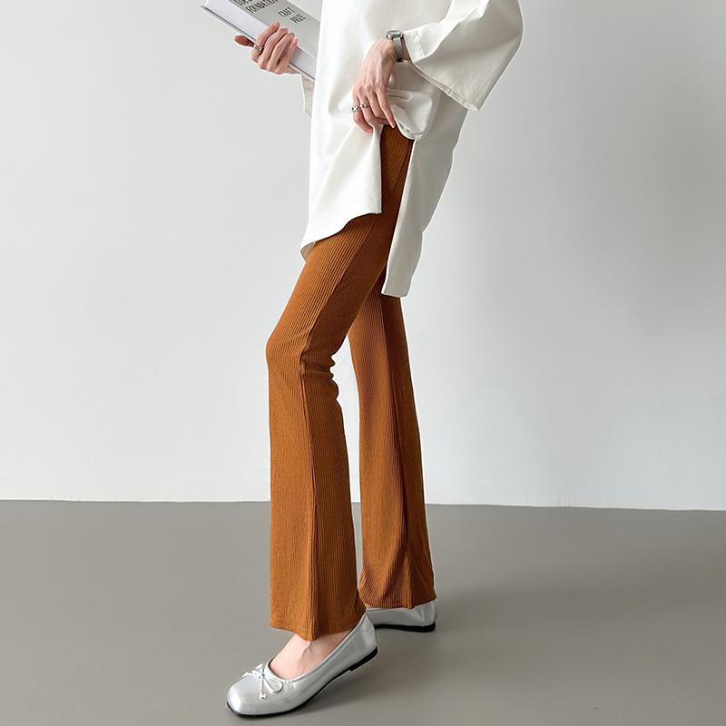 フレアパンツ リブパンツ スリット リブ パンツ レディース レギパン
