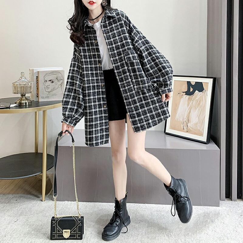 最大51 Offクーポン レディース トップス シャツ Free 総柄 チェック ロング丈 長袖 ポリエステル オーバーサイズ 華奢見せ 春 秋コーデ 冬コーデ カジュアル 韓国ファッション Bestdream Store