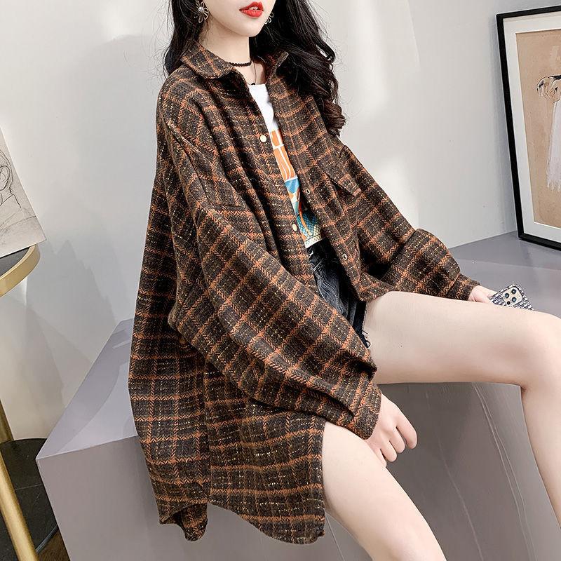 最大51 Offクーポン レディース トップス シャツ Free 総柄 チェック ロング丈 長袖 ポリエステル オーバーサイズ 華奢見せ 春 秋コーデ 冬コーデ カジュアル 韓国ファッション Bestdream Store