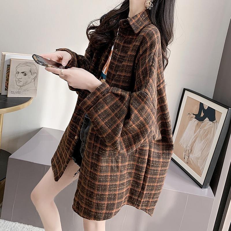 最大51 Offクーポン レディース トップス シャツ Free 総柄 チェック ロング丈 長袖 ポリエステル オーバーサイズ 華奢見せ 春 秋コーデ 冬コーデ カジュアル 韓国ファッション Bestdream Store