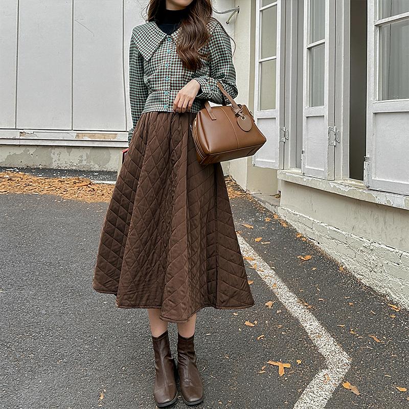 キルティングスカート フェイクダウン 蓄熱 フレアスカート レディース
