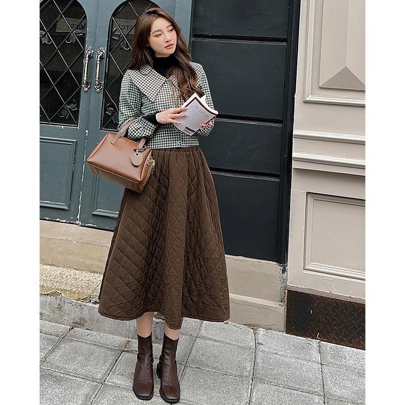 キルティングスカート フェイクダウン 蓄熱 フレアスカート レディース