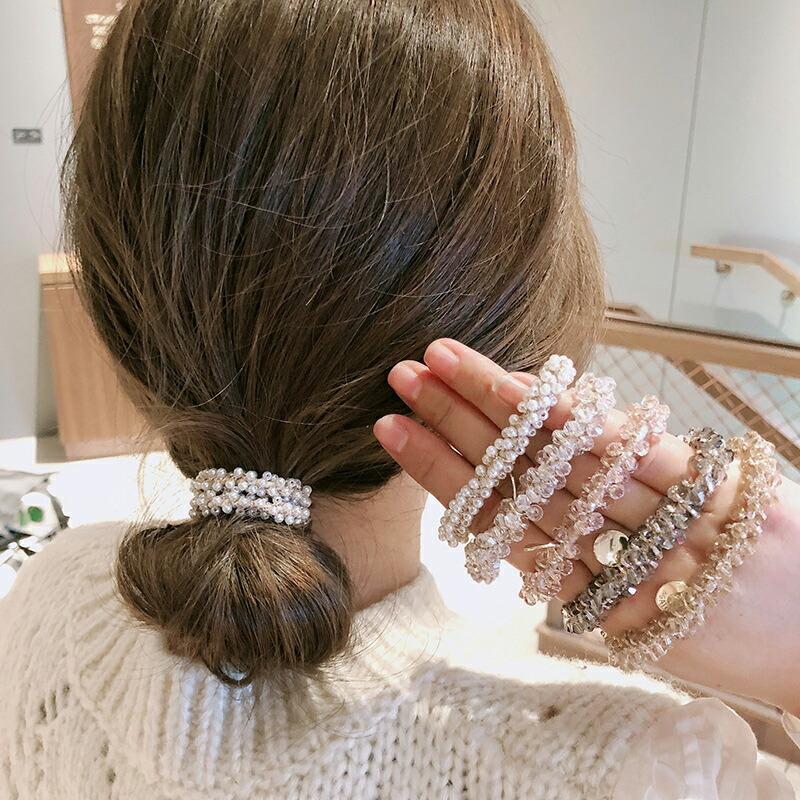 シュシュ ヘアゴム ゴム クリア キラキラ ビーズ パール ミックスカラー 大人 ヘアアクセサリー ヘアアクセ パーティー 誕生日 ママコーデ プレゼント ギフ｜sljapan