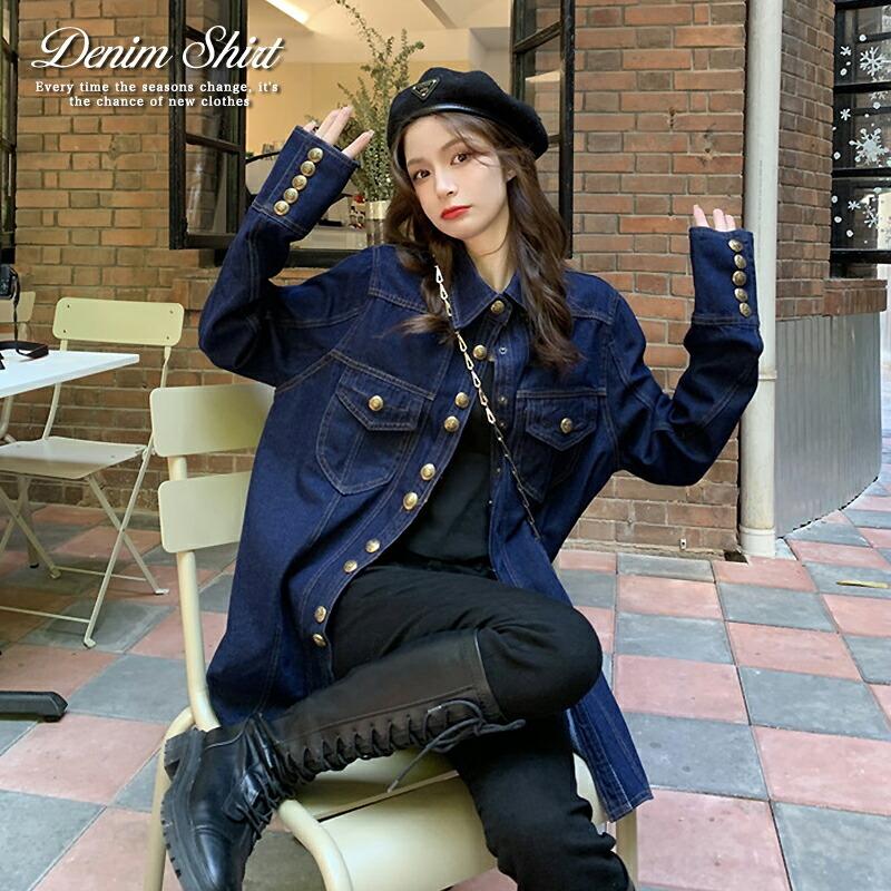 デニムジャケット レディース ロング丈 チュニック アウター 秋 春 冬 カジュアル ポケット コート オーバーサイズ フリーサイズ おしゃれ 大人 クール 可愛い Sa7150 Cocomomo レディースファッション 通販 Yahoo ショッピング