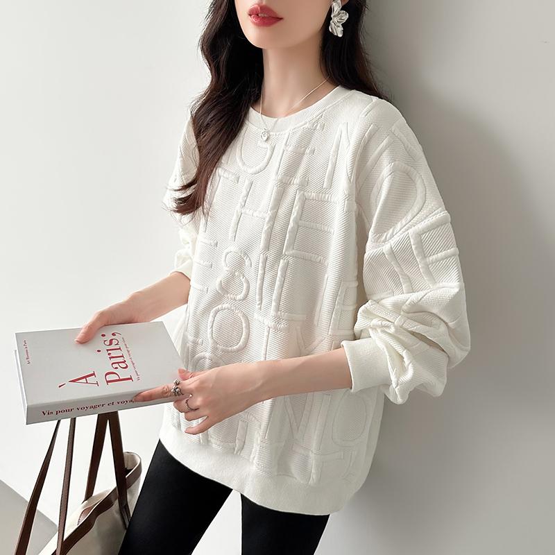 トレーナー 長袖 クルーネック スウェット 型押し エンボス加工