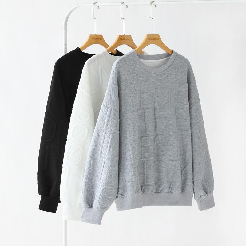 トレーナー 長袖 クルーネック スウェット 型押し エンボス加工