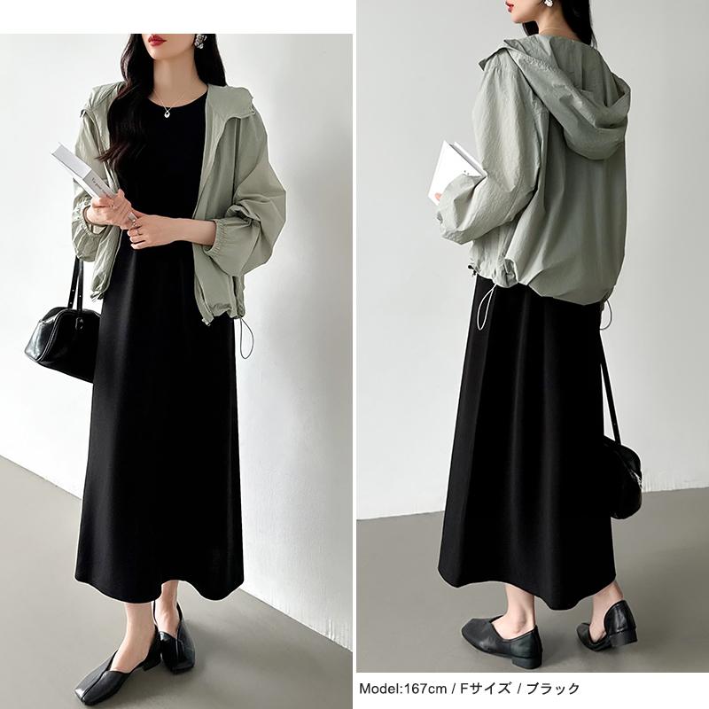 ワンピース ノースリーブ マキシ丈 柔らかい クレープ生地 ロング
