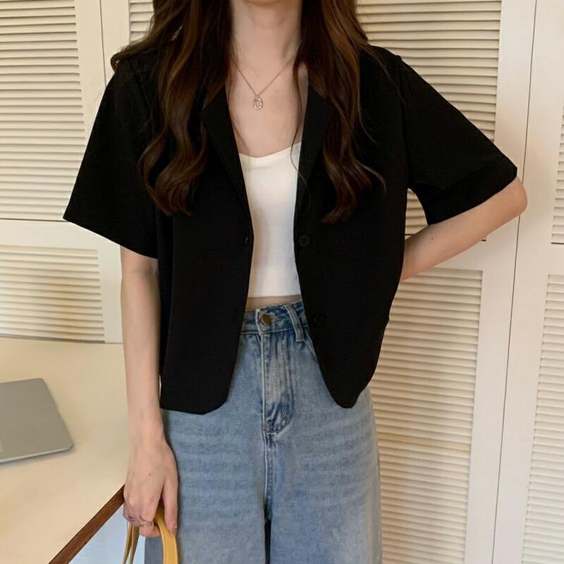 ジャケット 半袖 無地 ハーフスリーブ クロップド丈 アウター 