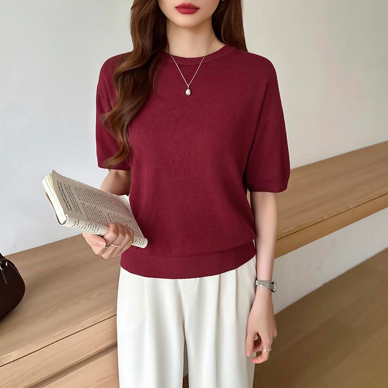 Tシャツ ニット 半袖 クルーネック セーター サマーニット トップス