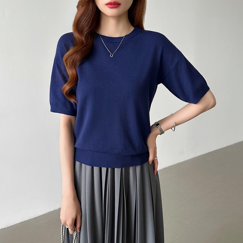 Tシャツ ニット 半袖 クルーネック セーター サマーニット トップス