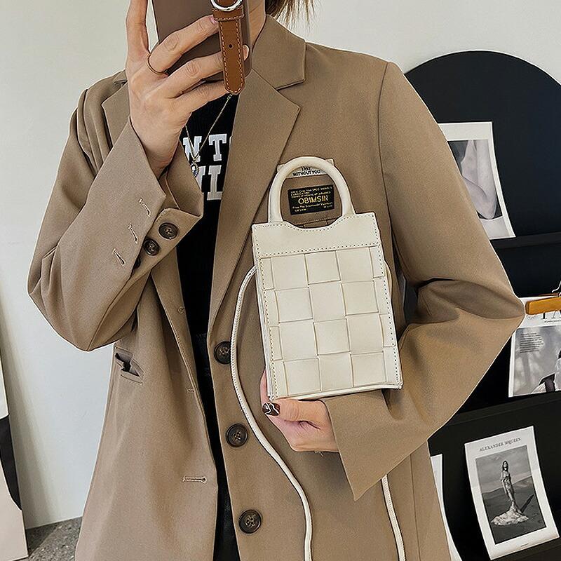 メッシュ バック ショルダーバッグ 編み込み レディース スクエア ミニ  