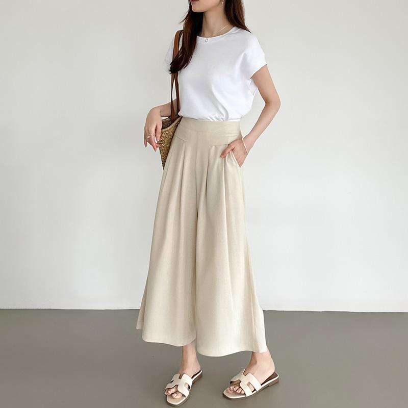 ワイドパンツ ガウチョパンツ レディース 綿 リネン ワイド パンツ
