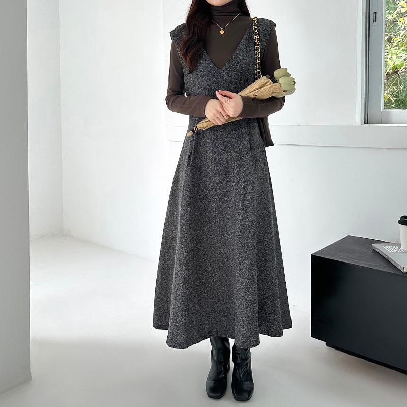 Vネック ジャンパースカート A型スカート ワンピース レディース ロング ジャンスカ FLAIR ジャンパースカート ワンピース レディース ロング ジャンスカ