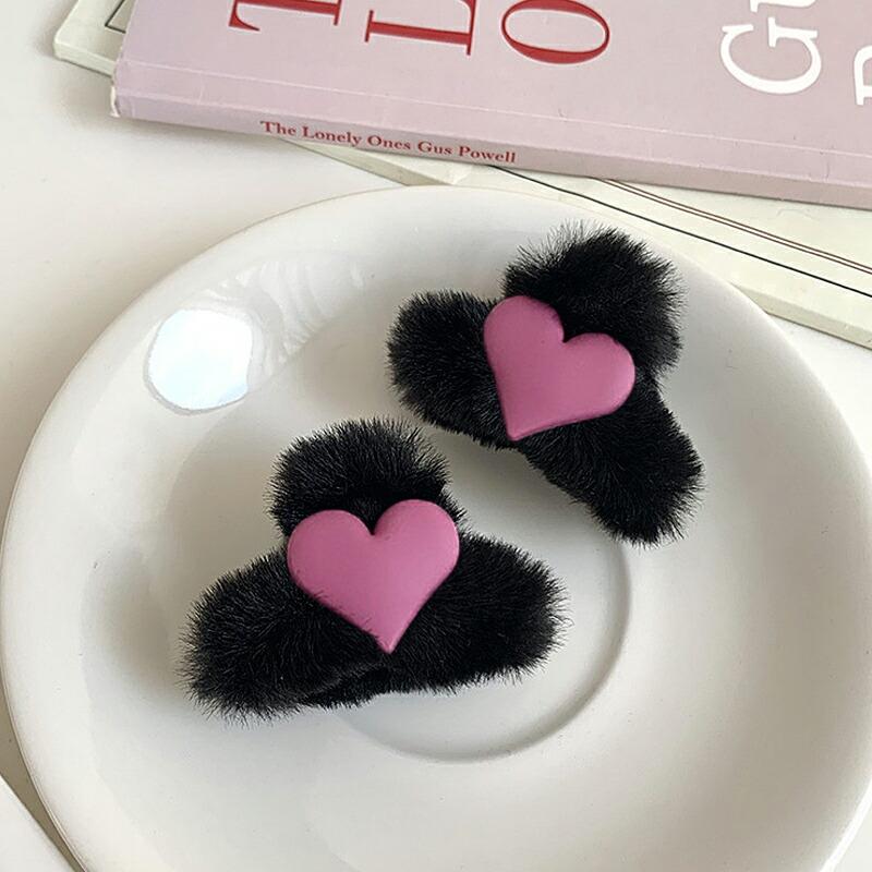 ベビー ヘアクリップG もこもこ ファー ハート