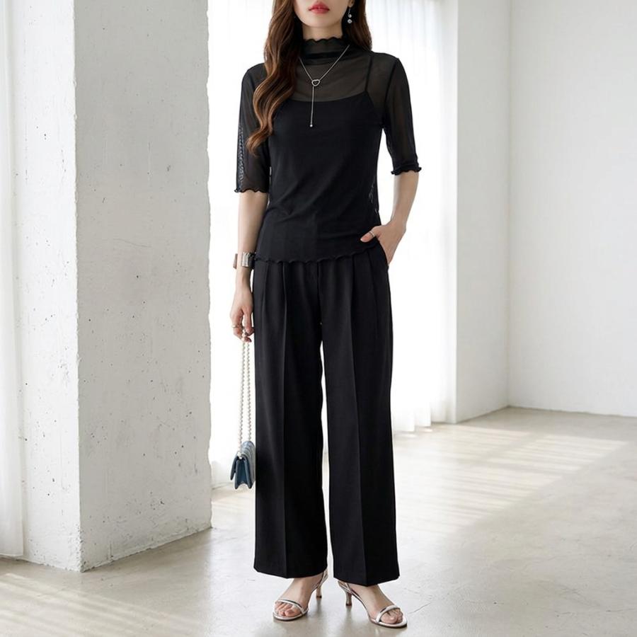 GANNI メッシュ シアー シースルートップス GANNI（ガニー） シアー トップス Printed Mesh Long Sleeve Rollneck