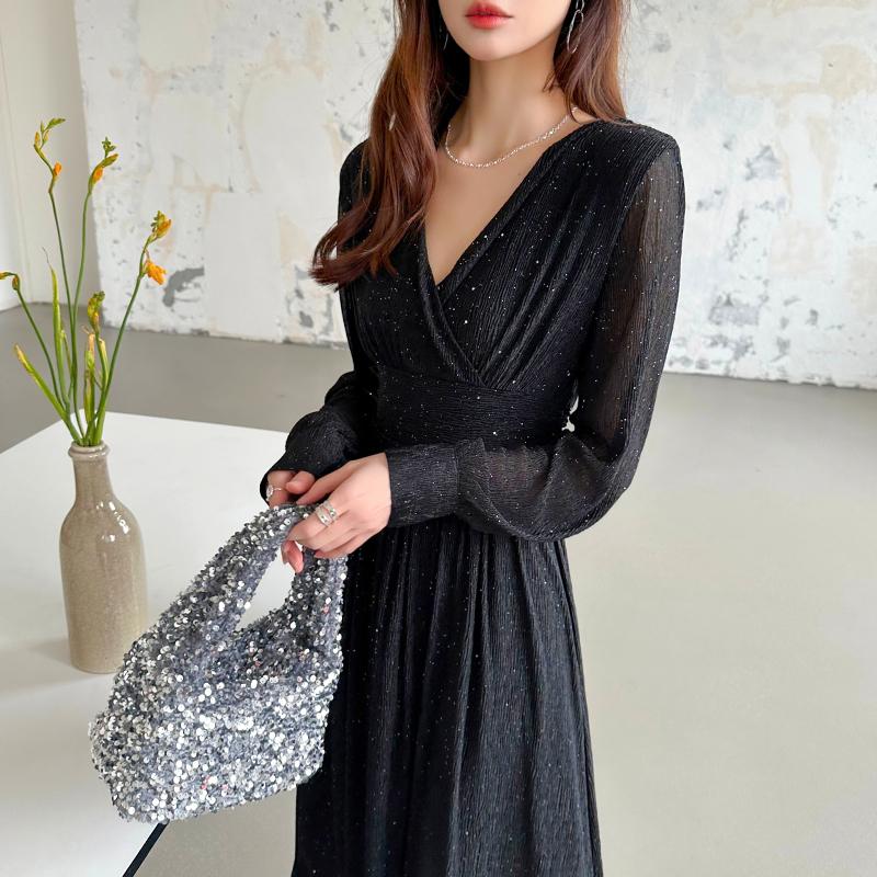 パーティードレス カシュクール Vネック ワンピース ドレス パーティー