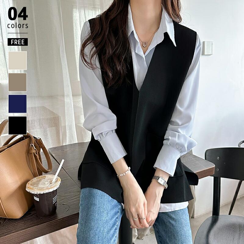 レディースベスト トップス ベスト 袖なし Vネック スリム 細身