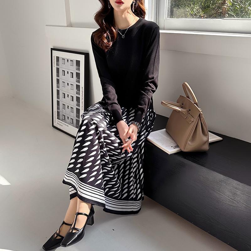 COCOMOMO 切り替えワンピース ニットワンピース 異素材切り替え