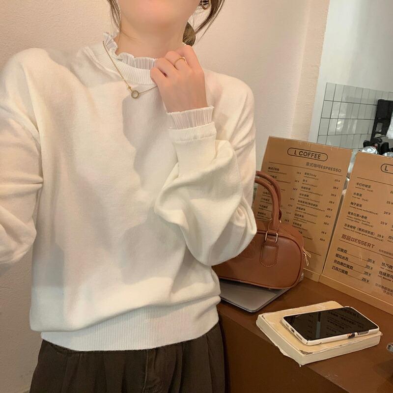 COCOMOMO フリル レース ニット フリル袖 重ね着風 フリルネック 袖