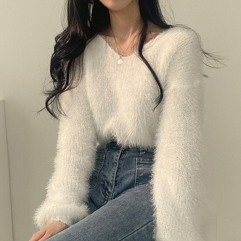 シャギーニット vネック ボートネック オフショル トップス ニット 