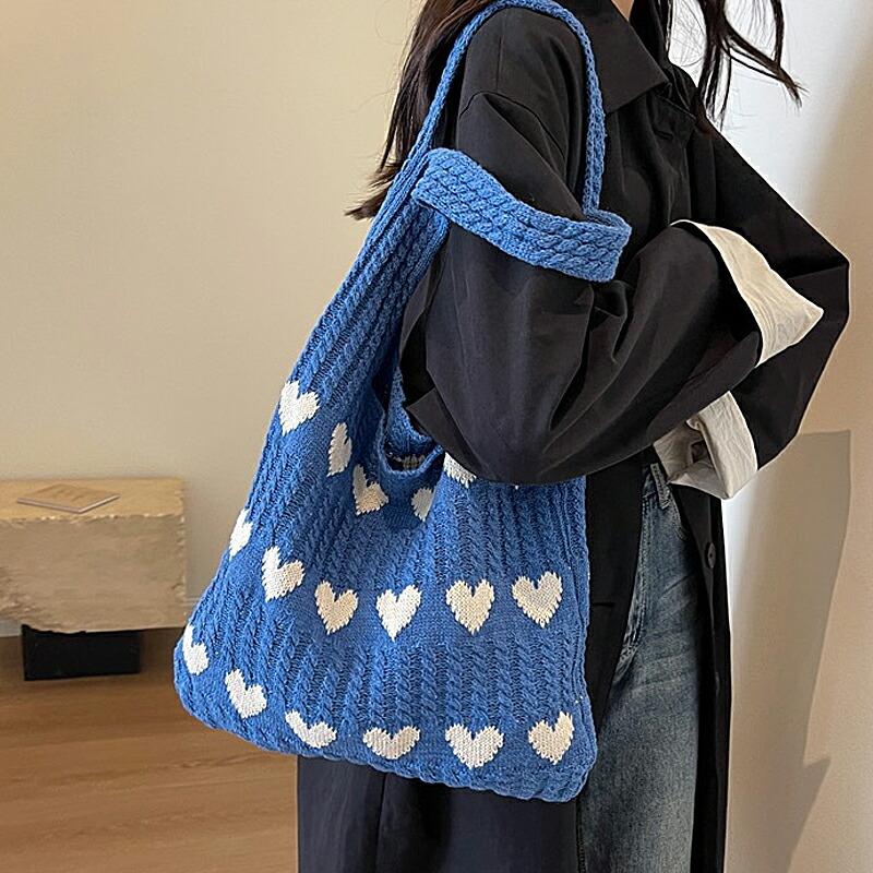 COCOMOMO ニットバッグ ハート トートバッグ ケーブル編み ハート柄