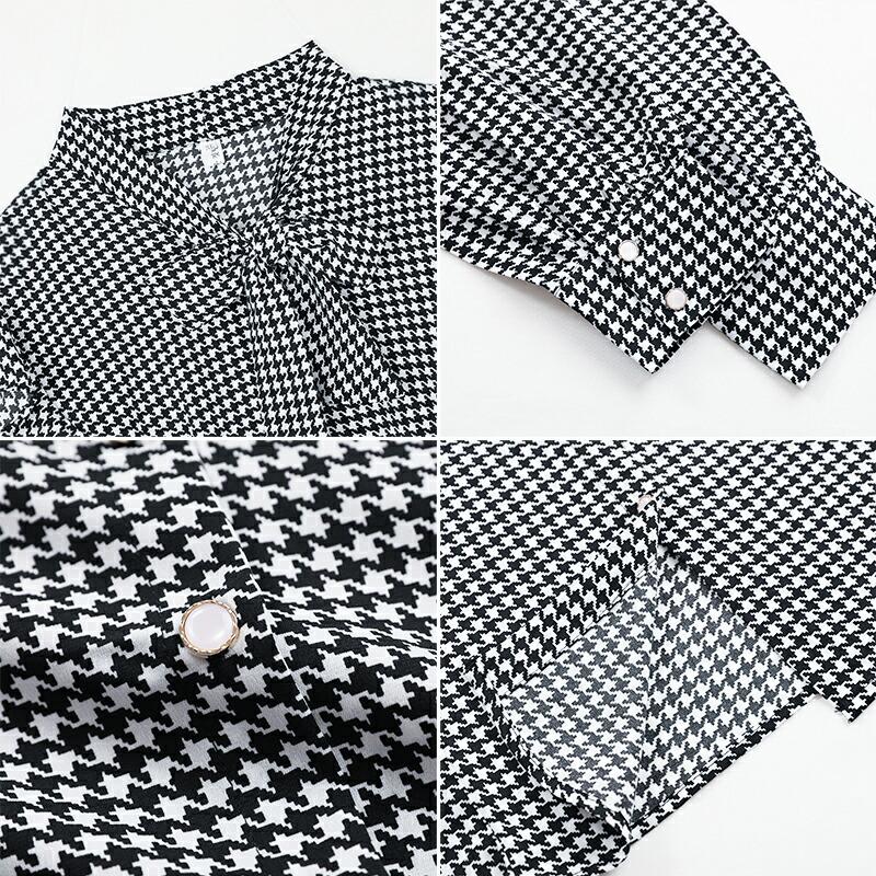 COCOMOMO ボウタイ リボン ブラウス 千鳥格子 ボウタイブラウス