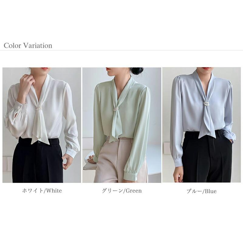 COCOMOMO ボウタイブラウス パール ブラウス レディース 長袖 ボウタイ