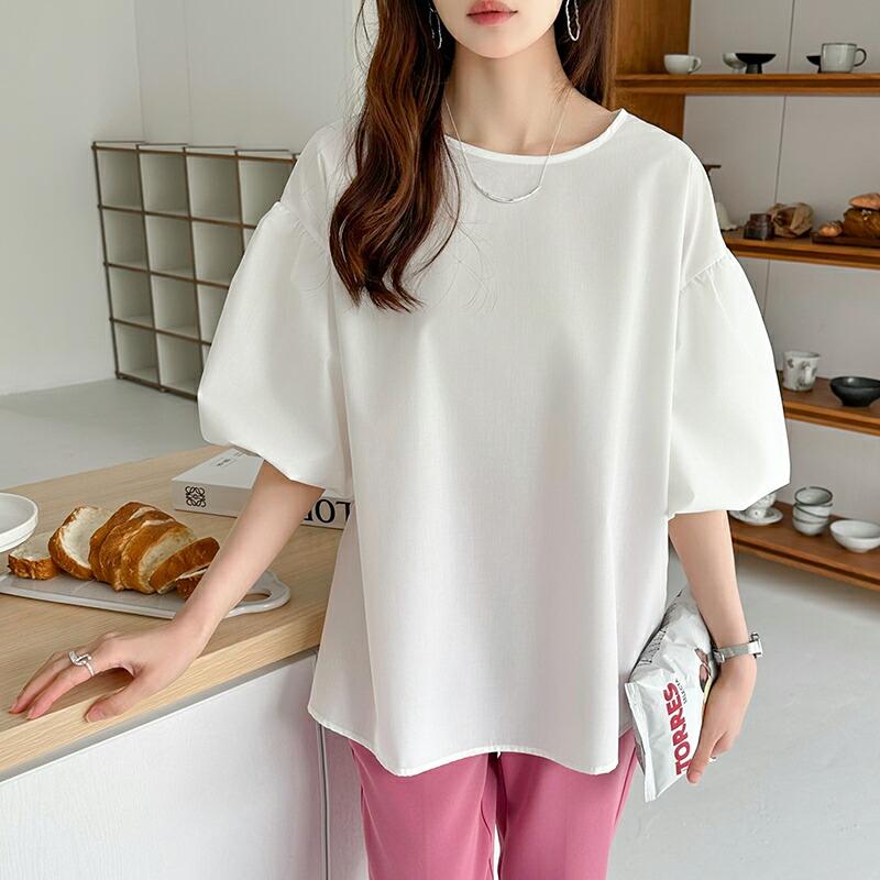 COCOMOMO ブラウス バルーンスリーブ 半袖 トップス 五分袖 バルーン