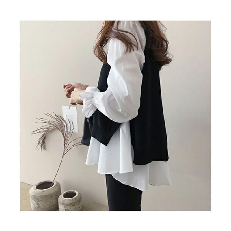 シャツ ニットベスト ブラウス 2点セット ニット ベスト ペプラム