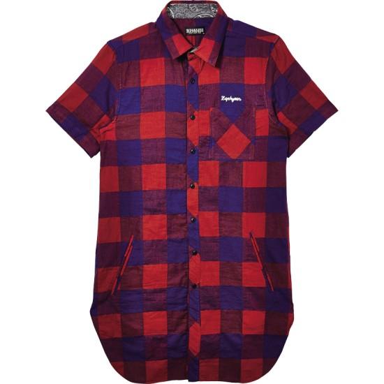 Zephyren ゼファレン LONG SHIRT S/S - Resolve - NAVY CHECK 50%OFF 】Zephyren LONG SHIRT S/S -Resolve- ネイビー・レッド : SLOW