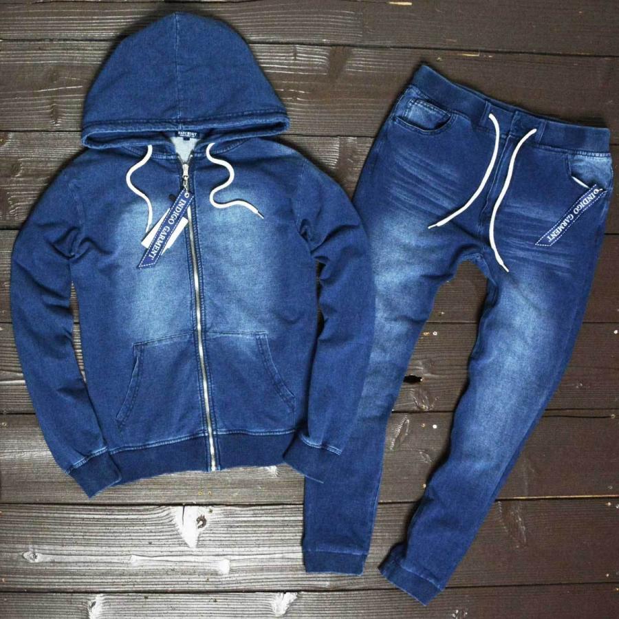 カットデニム セットアップ ジップパーカー ジョガーパンツ カットデニム セットアップ ジップパーカー ジョガーパンツ
