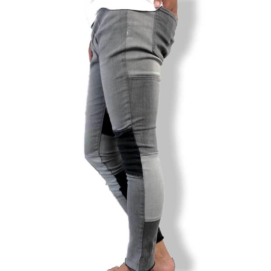 パッチワーク 切替 スキニーデニム ビンテージ風 デニム : デニム