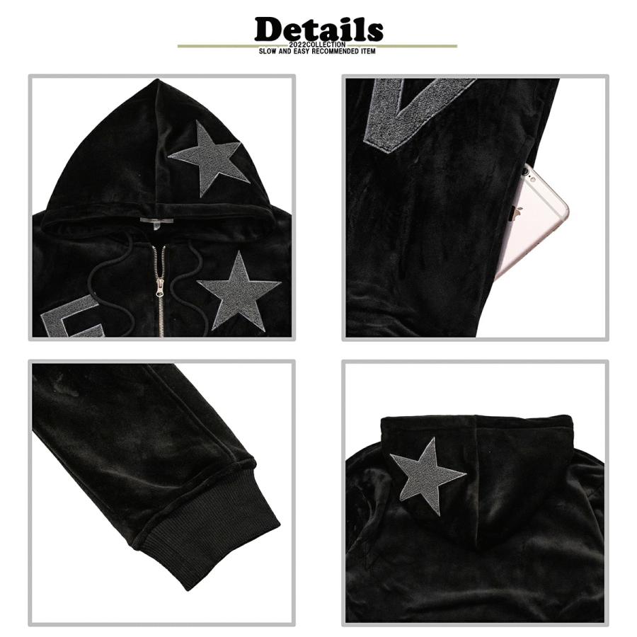 メンズパーカー 星 モチーフ 刺繍 ベロア パーカー スター モチーフ