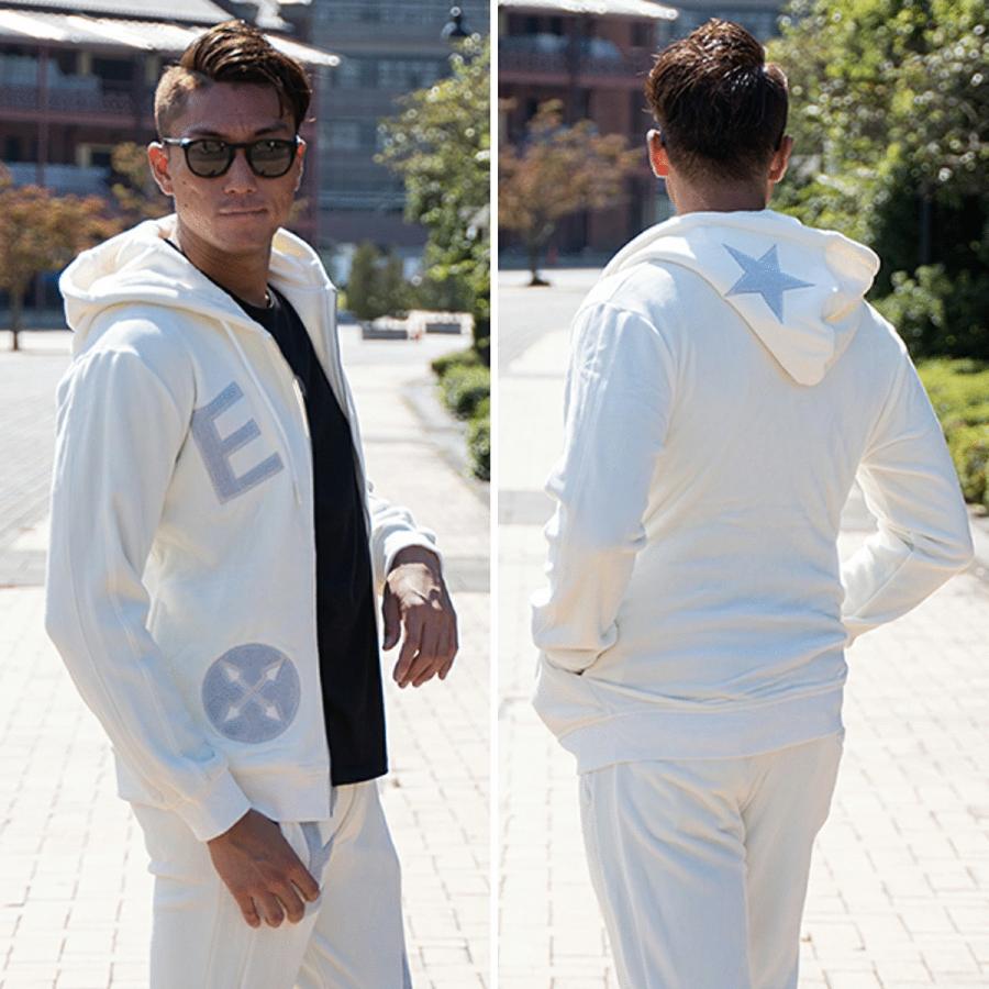 メンズパーカー 星 モチーフ 刺繍 ベロア パーカー スター モチーフ