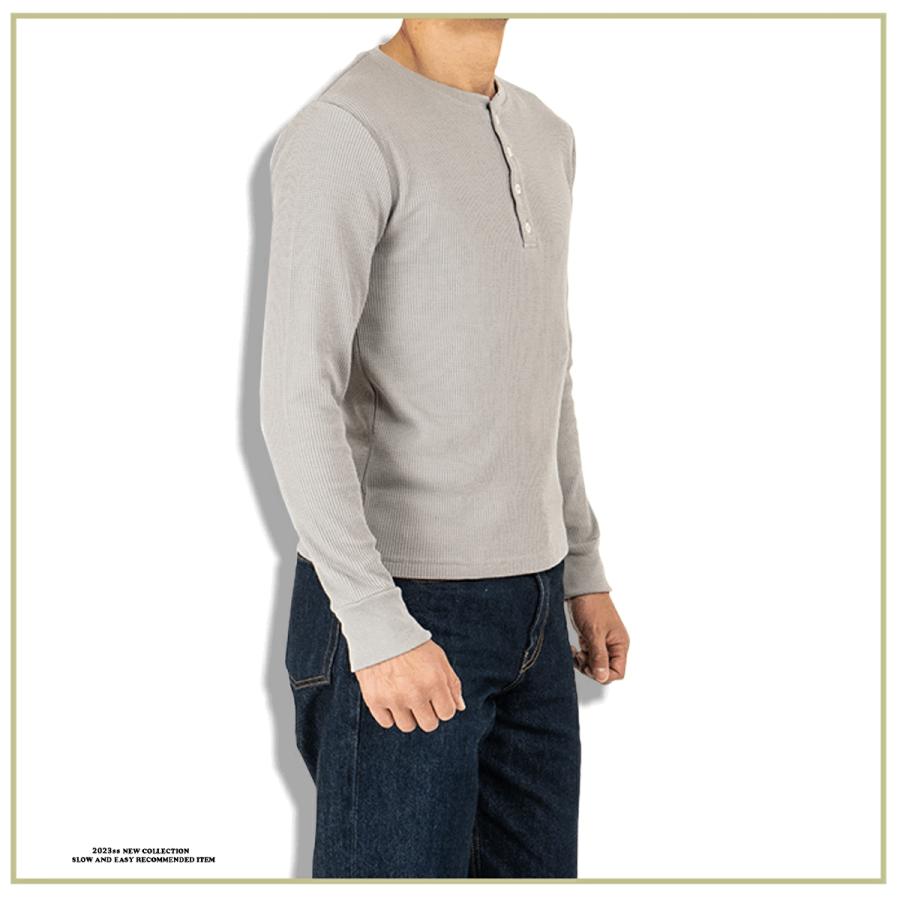 タイト サーマル ヘンリーネック カラフル 無地 ロンT 長袖 ワッフル T