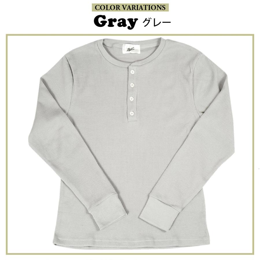 タイト サーマル ヘンリーネック カラフル 無地 ロンT 長袖 ワッフル T