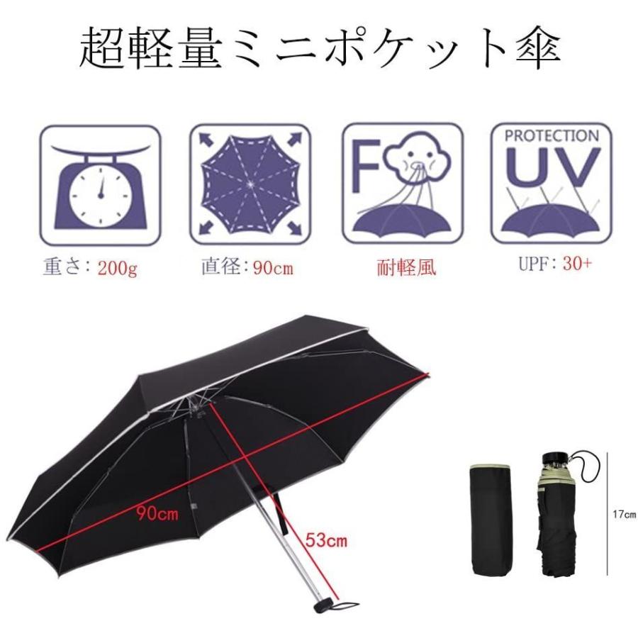 MinniLove 超軽量ミニポケット傘 晴雨兼用 五つ折りたたみ傘 日傘 UVカット 収納袋付属 (黒)｜slow-lifes｜02